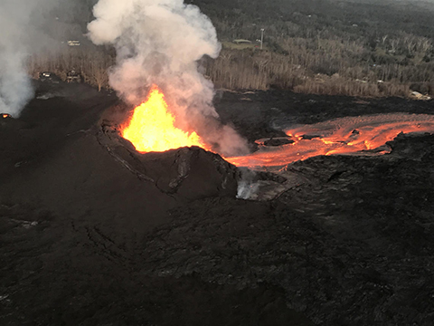 Lava flow from the Fissure 8 at Kilauea on 9 June 2018.