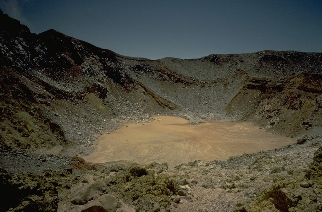 The summit of 1703-m-high Egon volcano in eastern Flores Island, seen here in 1971, contains a 350-m-wide, 200-m deep crater that sometimes contains a crater lake.  Little historical activity has been reported from Egon; the most recent was a possible explosive eruption in 1907. Copyrighted photo by Katia and Maurice Krafft, 1971.