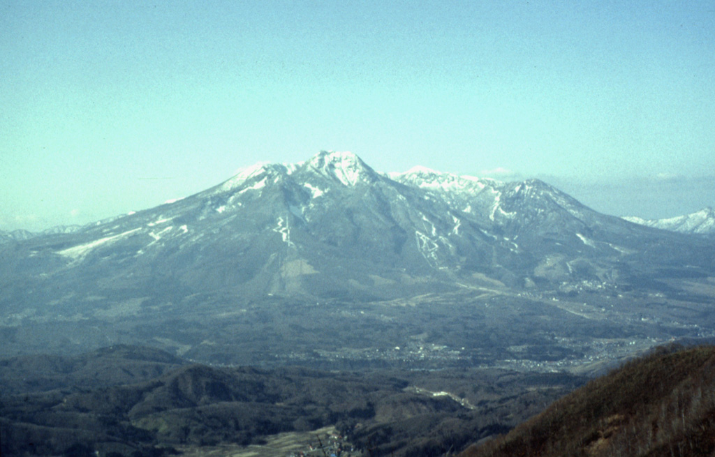 Myoko, located in west-central Honshu, has a 3-km-wide caldera that is partially filled by a summit lava dome. Several edifice collapse events at Myoko have produced major debris avalanches that traveled to the E and NE. Photo by Yukio Hayakawa, 1998 (Gunma University).