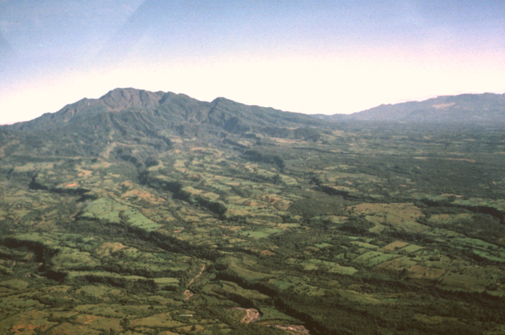 Volcán Barú formed on the SW flanks of the Talamanca Range, which extends into Costa Rica. The SW flanks in this view are dominated by deposits produced by a massive flank failure event.  Photo by Kathleen Johnson, 1998 (University of New Orleans).