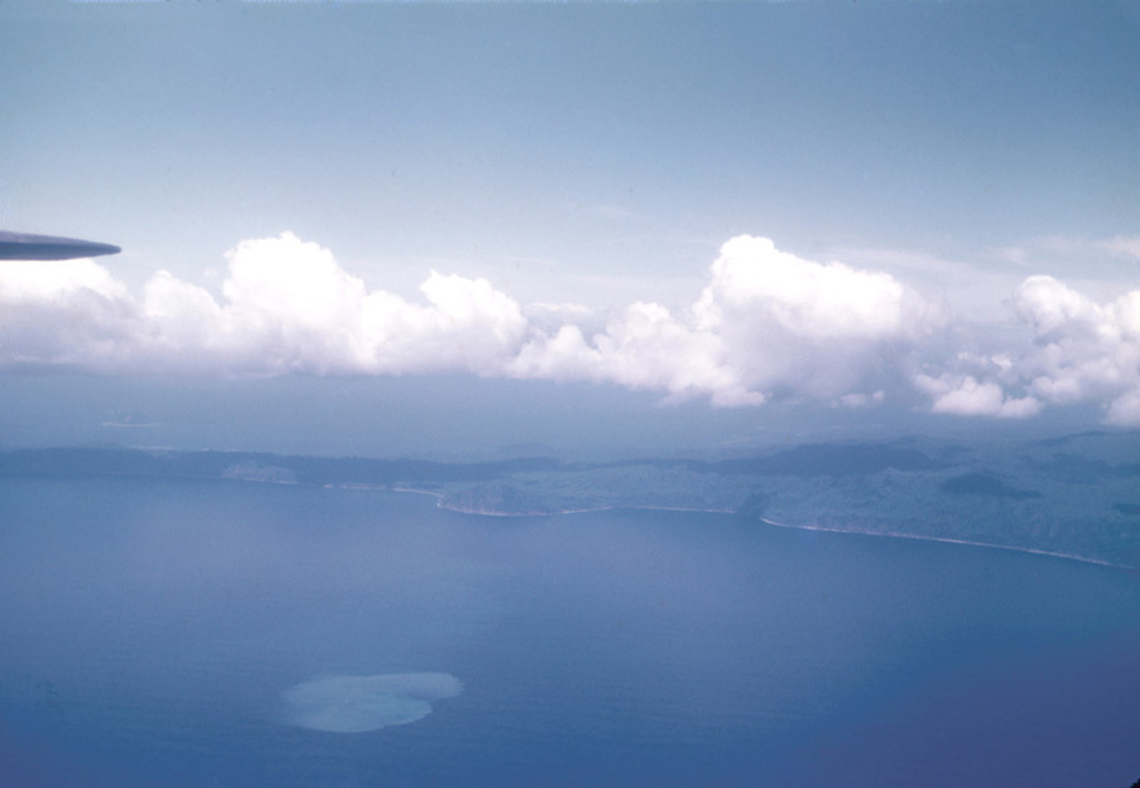 Discolored water rises from the submarine Epi B vent in December 1958. This vent is one of the several East Epi cones located offshore of Epi Island in Vanuatu. Ephemeral islands were formed during eruptions in 1920 and 1953. Copyrighted photo by Roland Priam, 1958 (courtesy of IRD, New Caledonia).