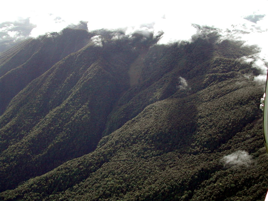 The remote northern side of the youngest cone of the Miravalles volcanic complex is covered with dense rain forest. Prior to the arrival of the Spanish, Miravalles was known by indigenous people as Cuipilapa, a Nahuatl term meaning "river of many colors," a reference to minerals dissolved in rivers descending the volcano.  Photo by Eliecer Duarte (OVSICORI-UNA).