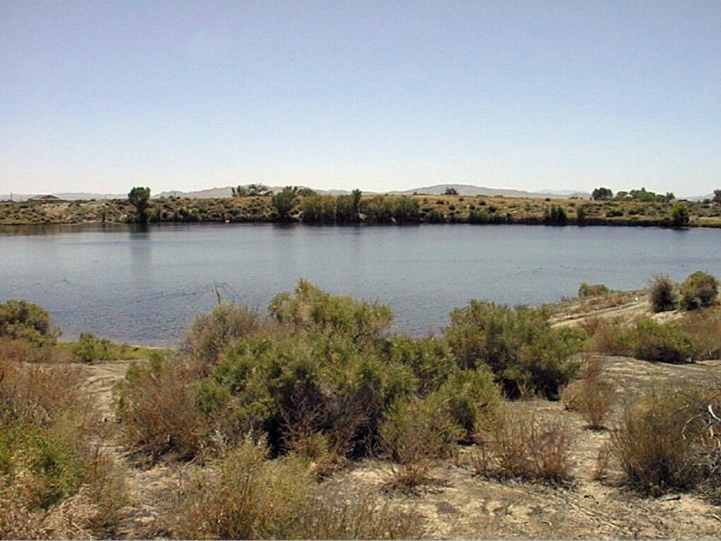 Little Soda Lake, the smaller of two maars NW of the town of Fallon in west-central Nevada, is about 300 m wide.  The two maars were formed by eruptions through sediments of glacial Lake Lahontan. Photo by Nevada Bureau of Mines and Geology.