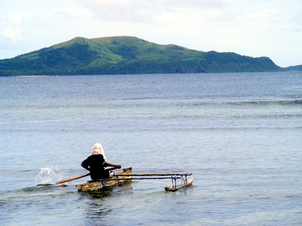 Nguna Island, along with Pele and Emau Islands, lie north of Efate Island (also known as Vate). Submarine calderas of varying dimensions have been hypothesized to occur in the North Vate area, and late-Pleistocene to Holocene eruptions have constructed cones with well-preserved craters. Photo by Karoly Nemeth (Massey University).