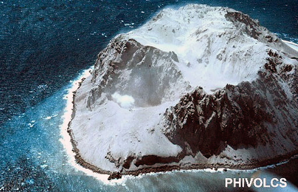 Didicas volcano, 22 km NE of Camiguin Island, was a submarine volcano prior to becoming a permanent island in 1952. The first recorded submarine eruption of Didicas was in 1773. A 400-m-wide crater formed during the 1952 eruption, and two eruptions have occurred since then at a crater on the northern side of the island. Photo courtesy of PHIVOLCS.