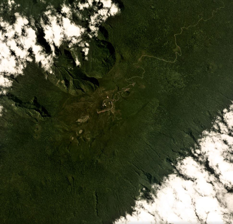 Santa Isabel (also called Pico Basile) is near the northern end of Bioko Island in Equatorial Guinea, seen here in this May 2019 Planet Labs satellite image mosaic (N at the top). Several eruptions occurred on the SE flank between 1989 and 1923. Several craters are visible across the summit area through the center of this image. Satellite image courtesy of Planet Labs Inc., 2019 (https://www.planet.com/).