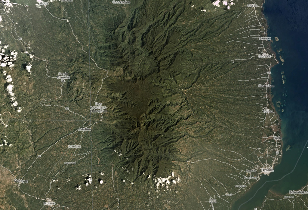 The eroded Malindang edifice is shown in this February 2018 Planet Labs image (N is at the top), near Iligan Bay in Mindanao. Satellite image courtesy of Planet Labs Inc., 2018 (https://www.planet.com/).