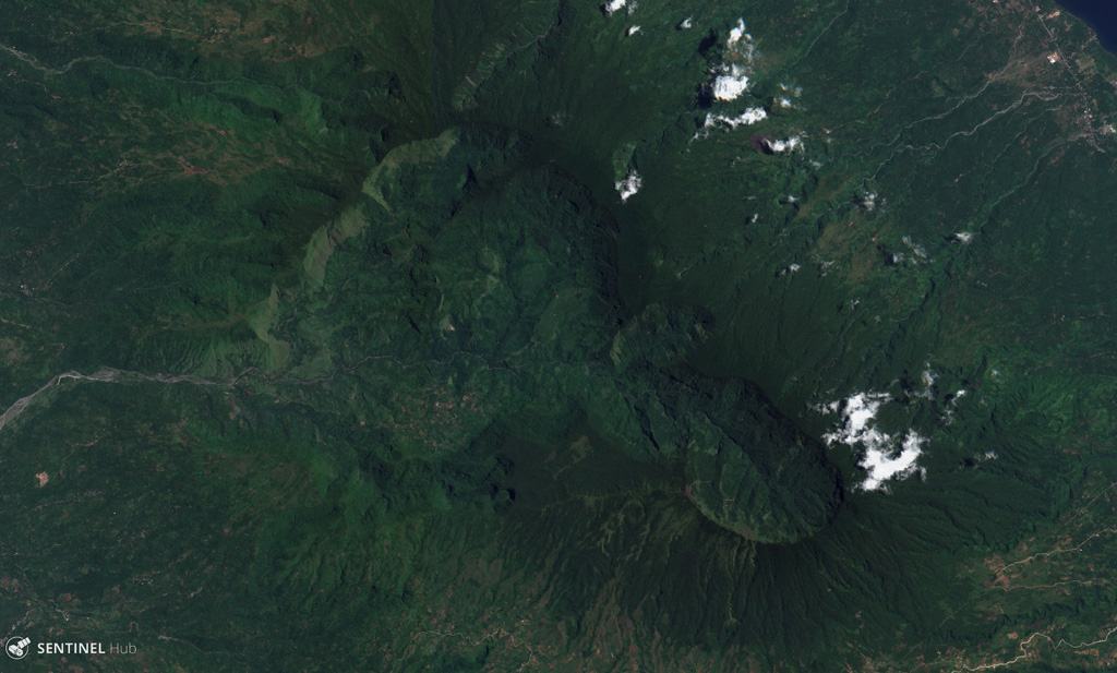 Balatukan (also known as Balatocan) is part of the central Mindano volcanic arc in the Philippines, seen here in this 10 August 2019 Sentinel-2 satellite image (N is at the top). The edifice is deeply eroded and geothermal activity occurs in the area. Satellite image courtesy of Copernicus Sentinel Data, 2019.