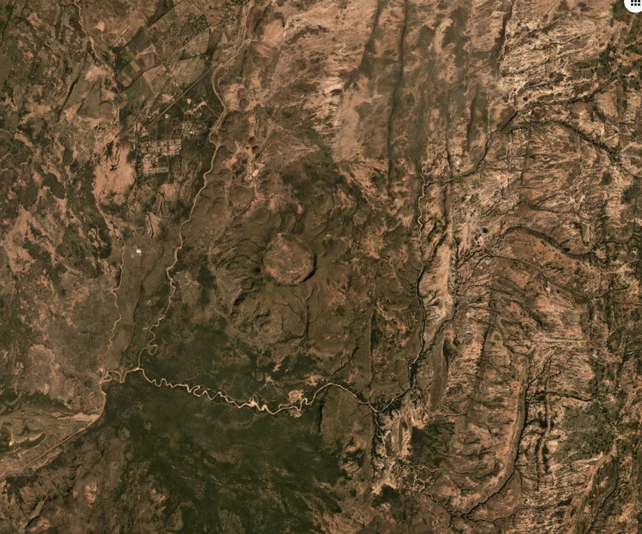 Chiracha is a rhyolite volcano in Ethiopia with a 1.8-km-wide summit caldera, shown in this December 2019 Planet Labs satellite image monthly mosaic (N is at the top). Located north of Abaya Lake, the Northern Lake Abaya Volcanic Field is to the  W. Infrastructure has been developed on the caldera floor. Satellite image courtesy of Planet Labs Inc., 2019 (https://www.planet.com/).