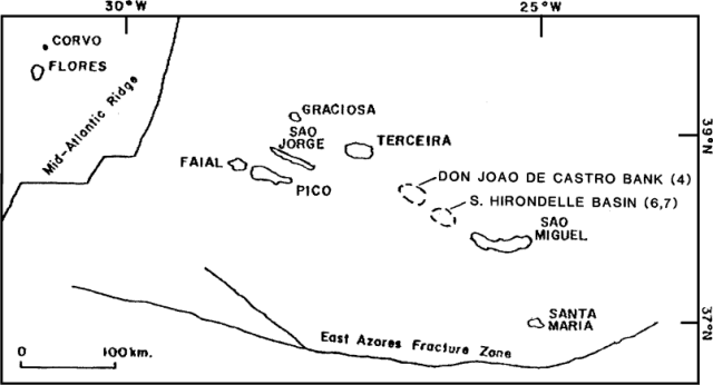 Location of Fogo volcano, identified as Agua de Pau volcano (Moore