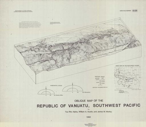 Map of Vanuatu, SW Pacific, Oblique Map of Republic of