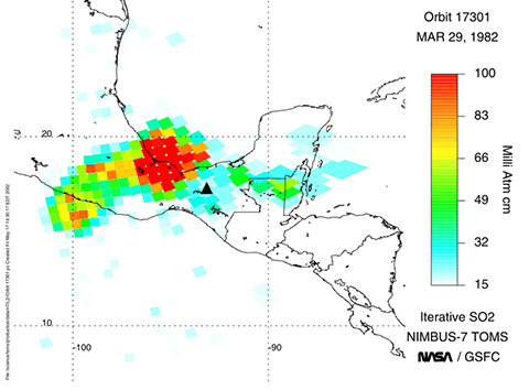 TOMS measurement of SO2 emission from El ChichÃ³n volcano.