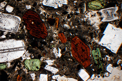 Photomicrograph of El Chichon trachyandesite.