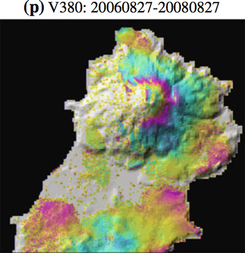 Observed C-band interferogram showing time-varying deformation near the summit of Kiska Volcano.